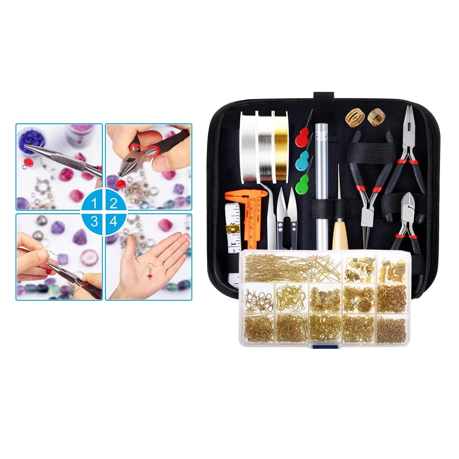 Professional Jewelry Making Tool Kit: Pliers Set with Round Nose Plier, Side Cutting Plier, and Awl