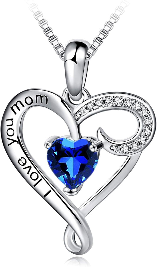 Mother'S Birthday Gift I Love You Mom S925 Sterling Silver Heart Pendant Necklace