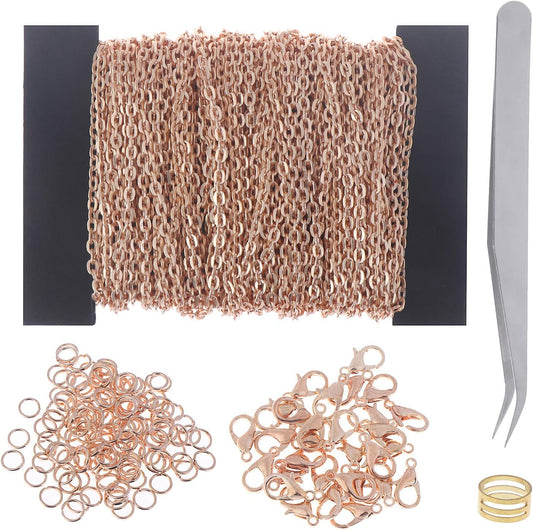 39 Feet Necklace Chains Stainless Steel DIY Link Chain Necklaces with 30Pcs Lobster Clasps, and 100Pcs Jump Rings for Jewelry Making