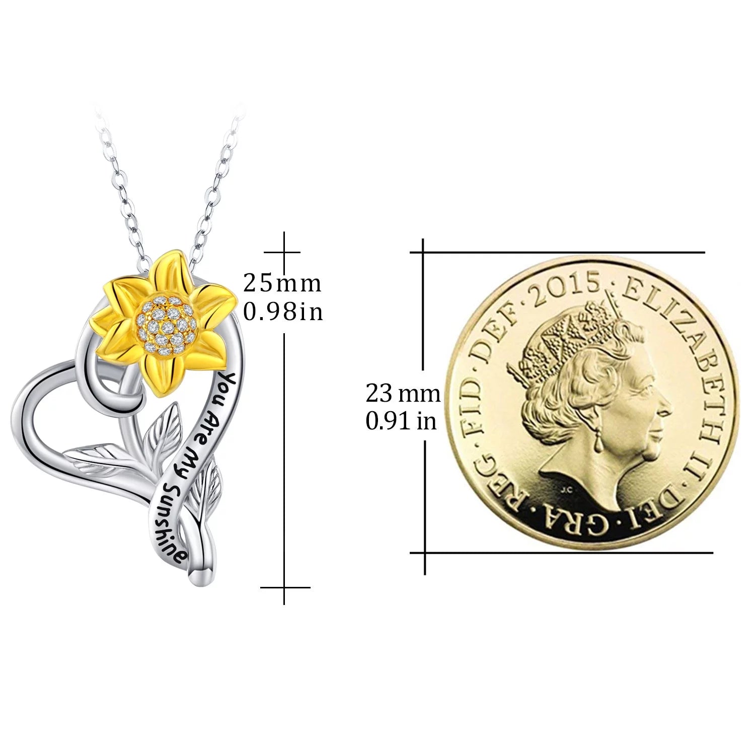 925 Sterling Silver Heart Pendant Necklace with Sunflower Design - Elegant Jewelry Gift for Women, Moms, Daughters, and Wives
