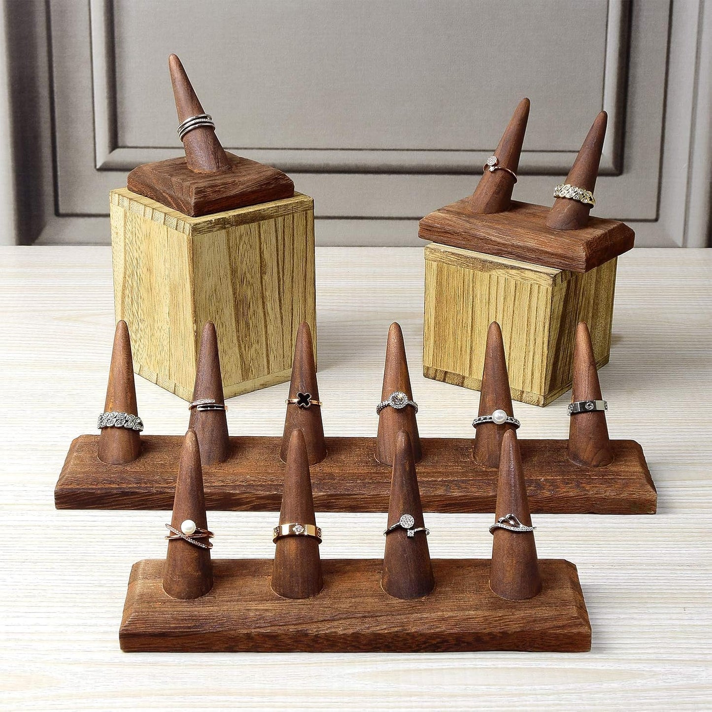 2 Pcs Set Finger Ring Stand Jewelry Display Holder Showcase Display Stands 11 X 2 1/4 X 2 3/4 In, Brown Color