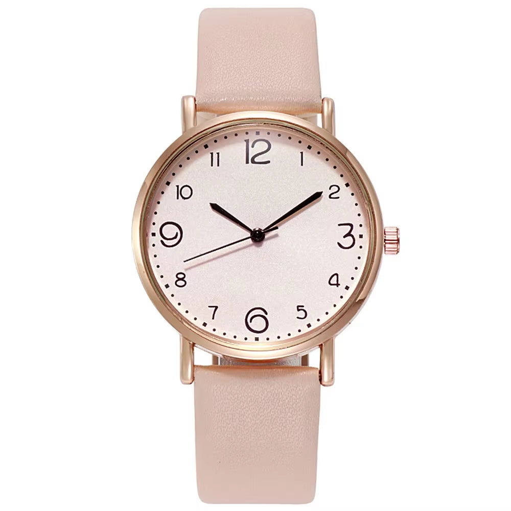 New Simple Vintage Digital Face Leather Belt Woman Watch round Leisure Student Quartz Watchs Wear Matching Women'S Wristwatch