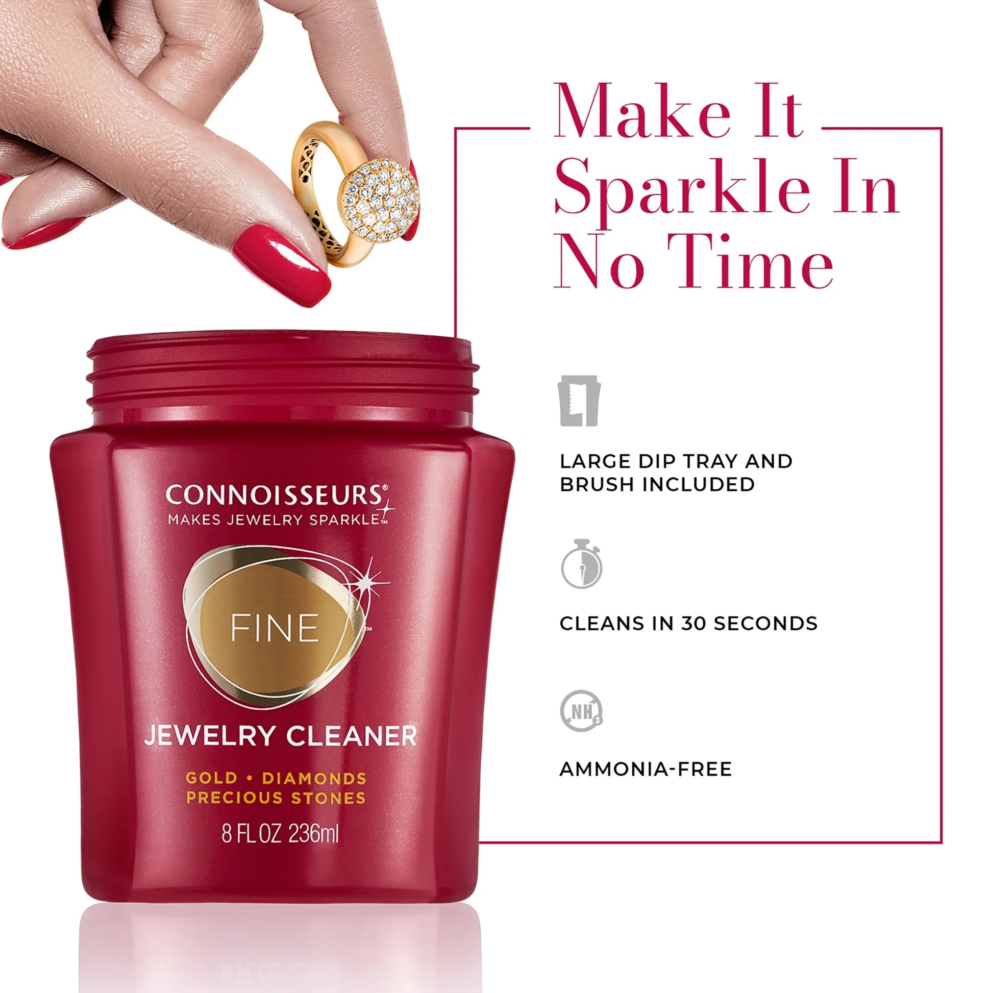 Premium Jewelry Cleaning Solution for Gold, Diamonds, Platinum, and Gemstones, 8 Fl Oz