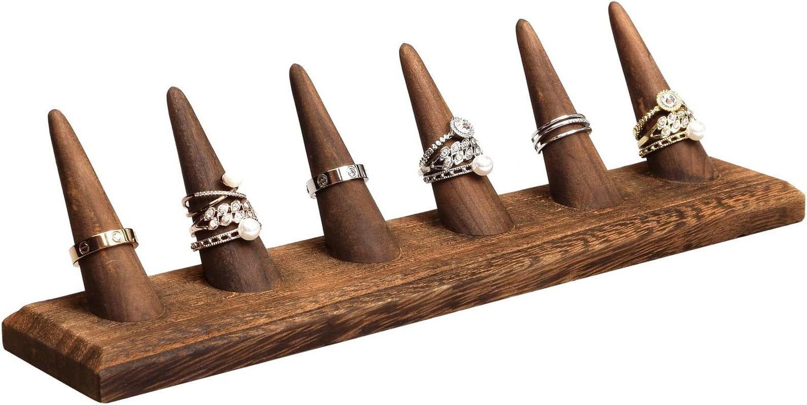2 Pcs Set Finger Ring Stand Jewelry Display Holder Showcase Display Stands 11 X 2 1/4 X 2 3/4 In, Brown Color