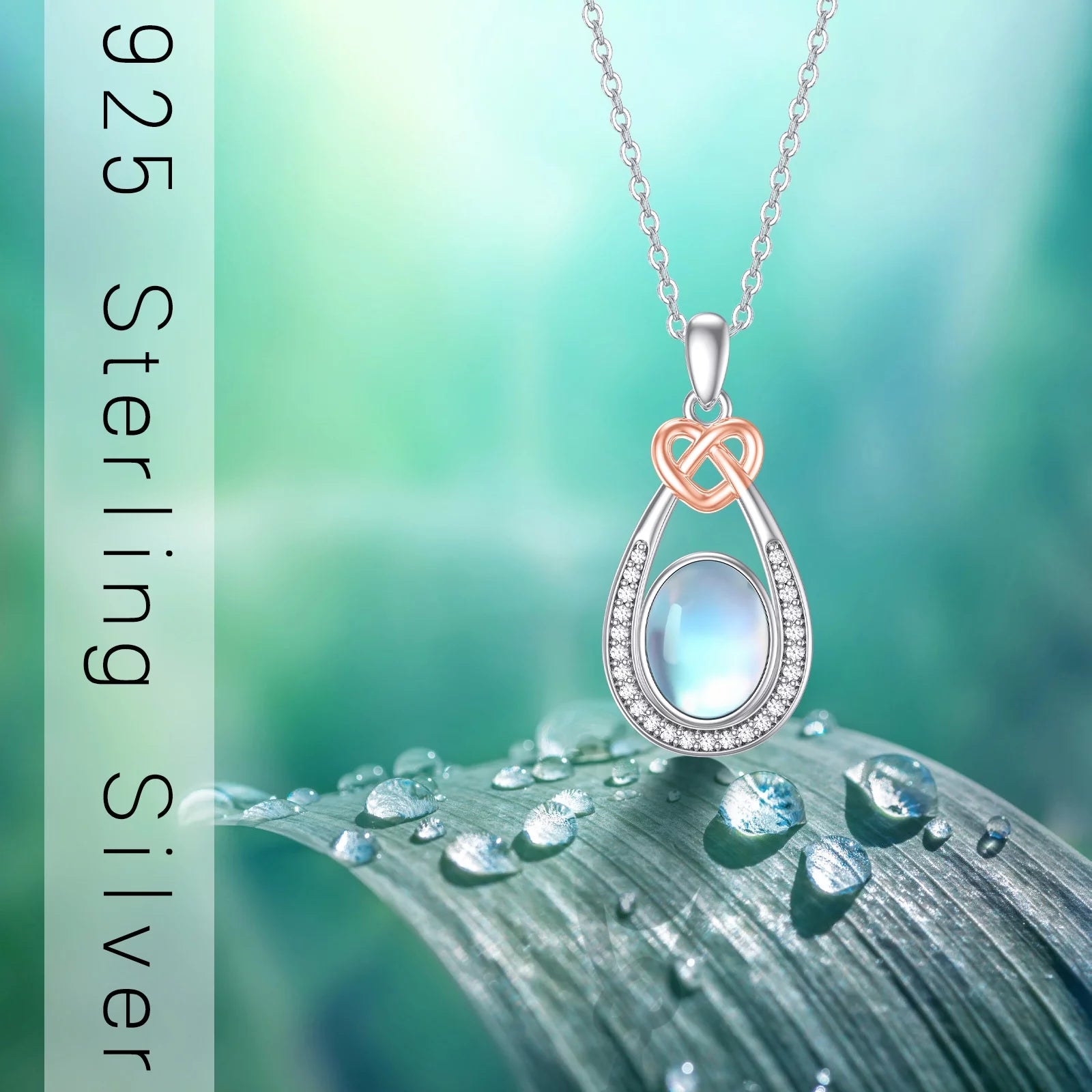 925 Sterling Silver Moonstone Teardrop Pendant Necklace - Elegant Jewelry Gift for Women, Moms, Daughters, and Wives on Birthdays