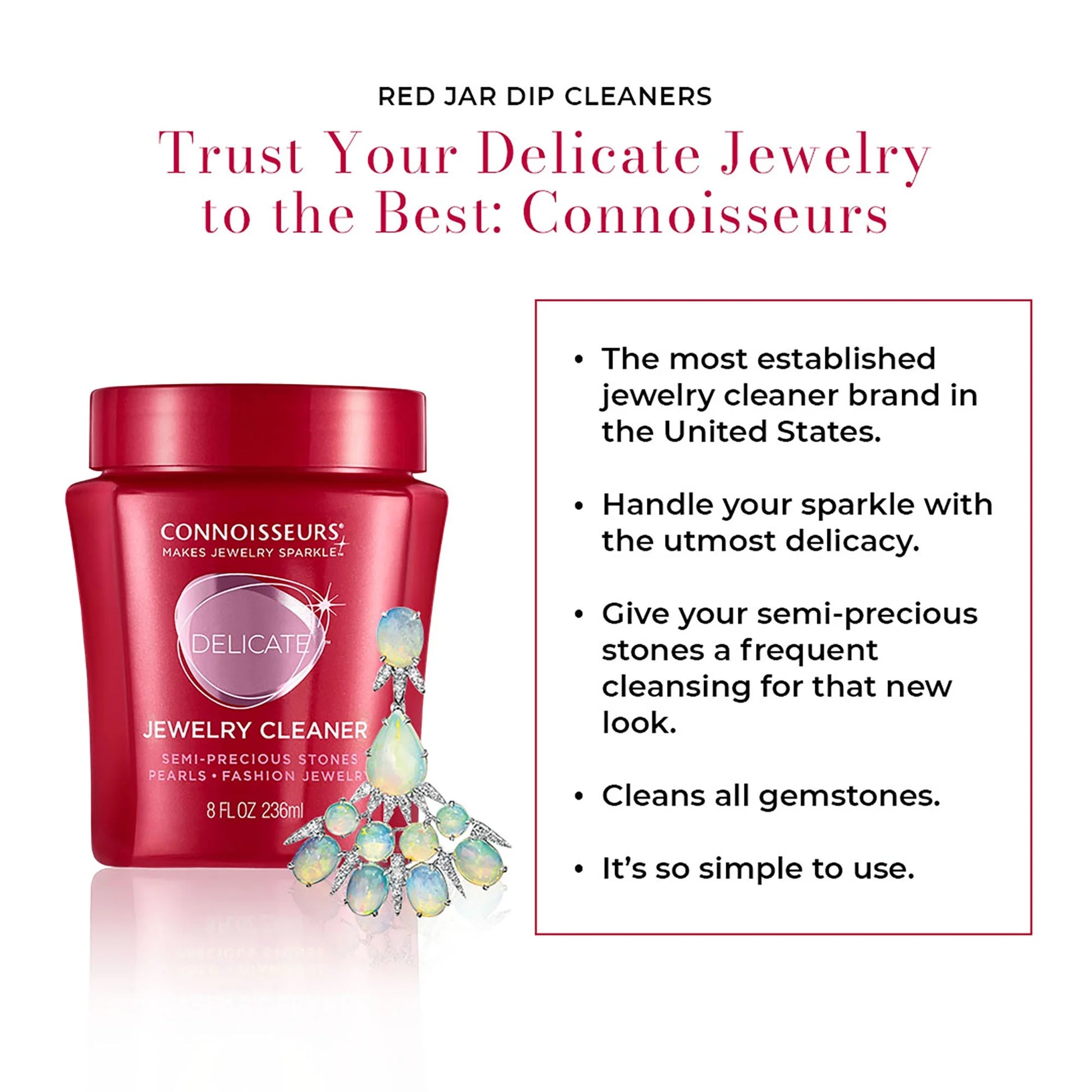 Delicate Jewelry Cleaner Solution for Pearls, Gemstones, and Fashion Jewelry - 8 Fl Oz