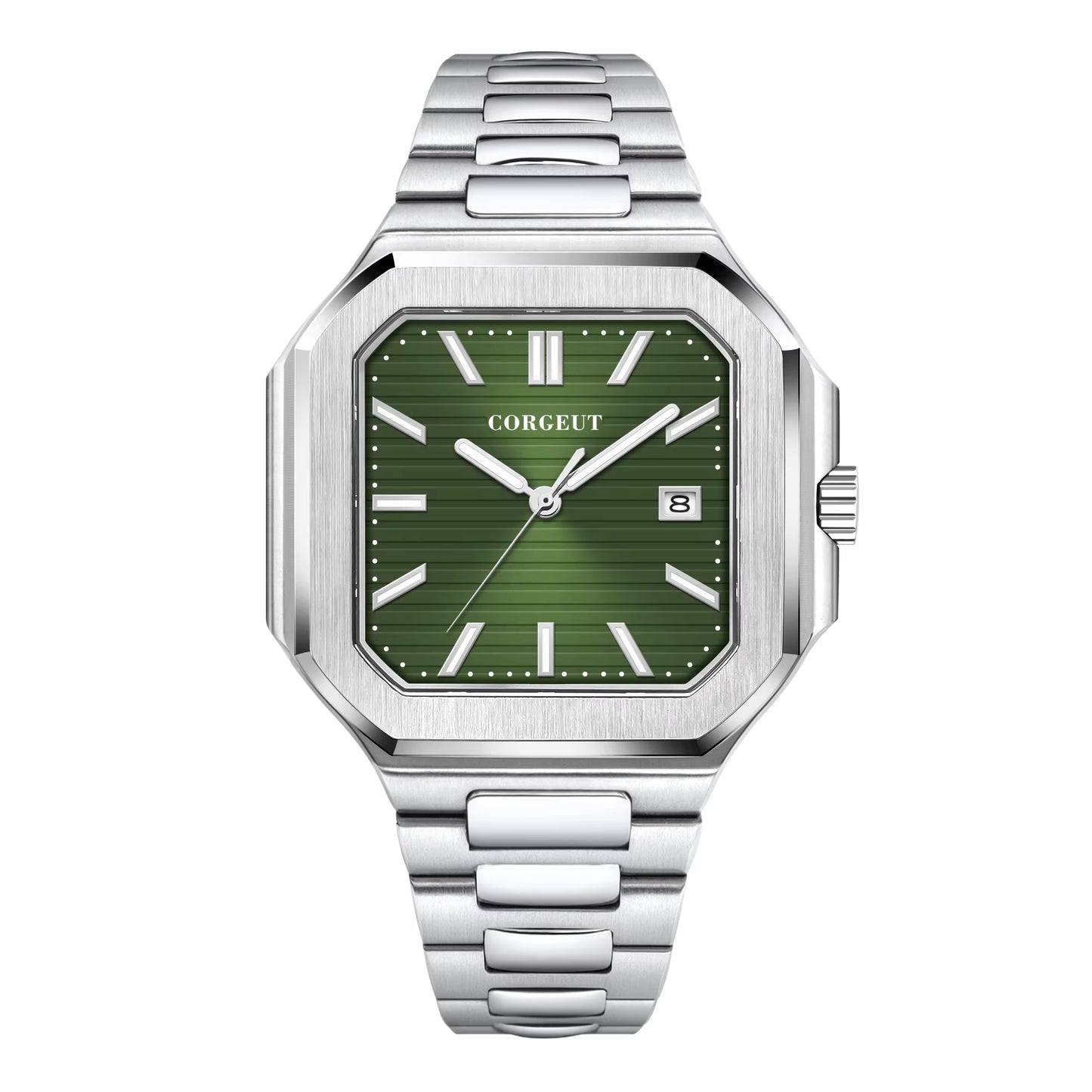 NH35 8215 Automatic Mechanical Watch for Man Blue Black Luminous Square New Men Watchs Stainless Steel Green Dial Custom