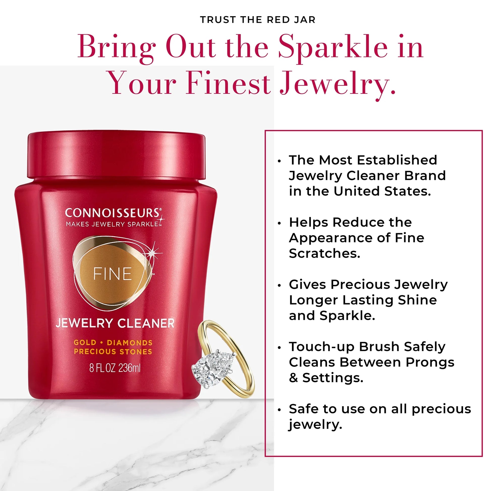 Premium Jewelry Cleaning Solution for Gold, Diamonds, Platinum, and Gemstones, 8 Fl Oz