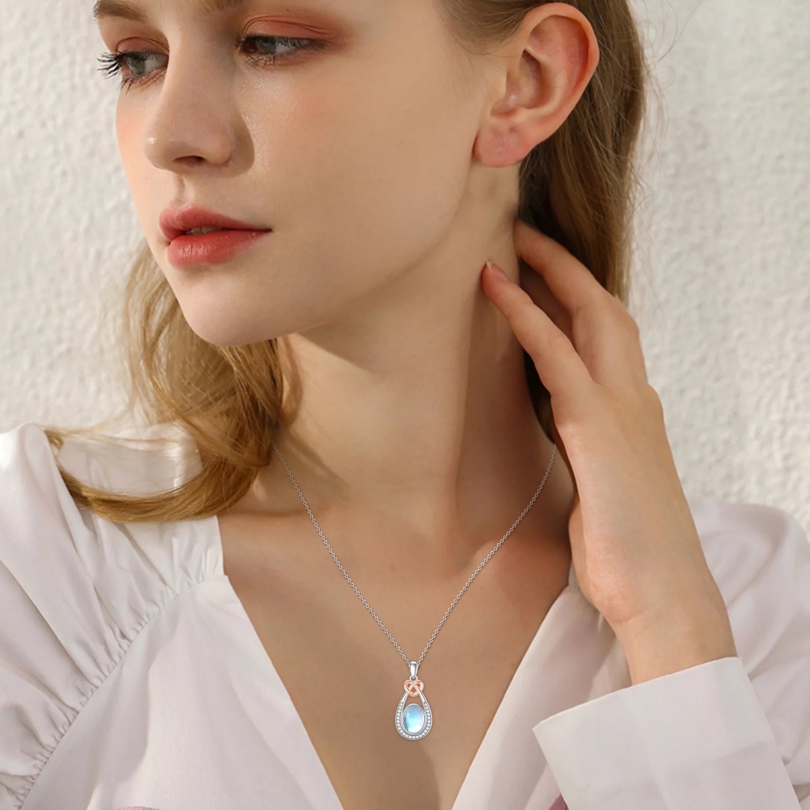 925 Sterling Silver Moonstone Teardrop Pendant Necklace - Elegant Jewelry Gift for Women, Moms, Daughters, and Wives on Birthdays