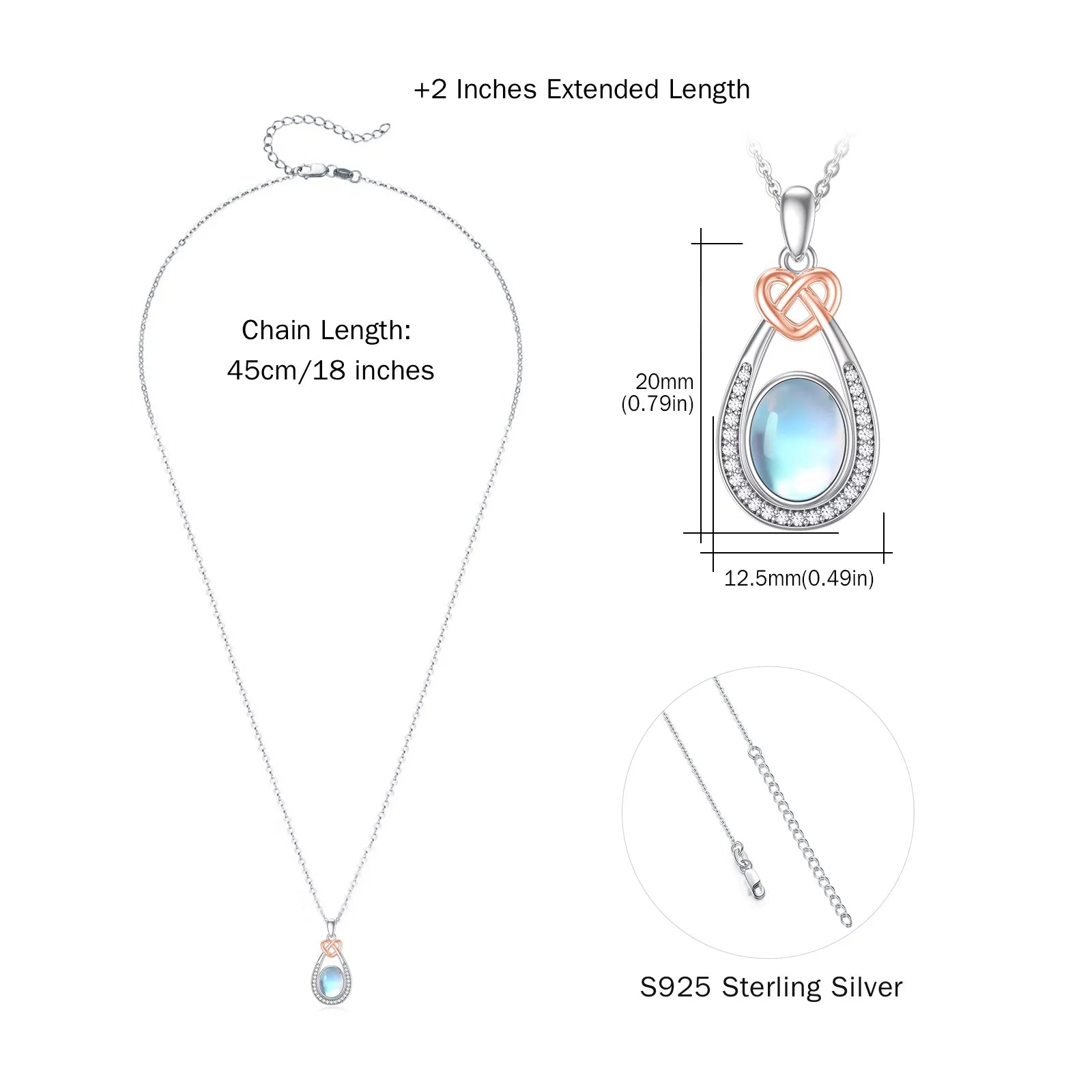 925 Sterling Silver Moonstone Teardrop Pendant Necklace - Elegant Jewelry Gift for Women, Moms, Daughters, and Wives on Birthdays