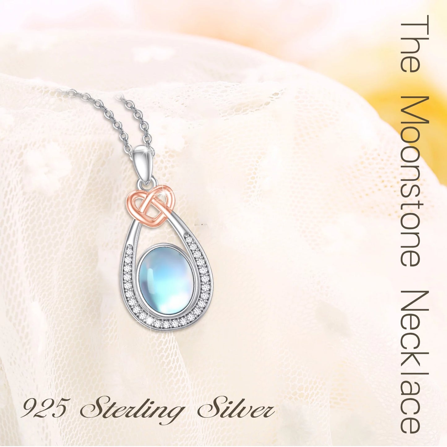 925 Sterling Silver Moonstone Teardrop Pendant Necklace - Elegant Jewelry Gift for Women, Moms, Daughters, and Wives on Birthdays