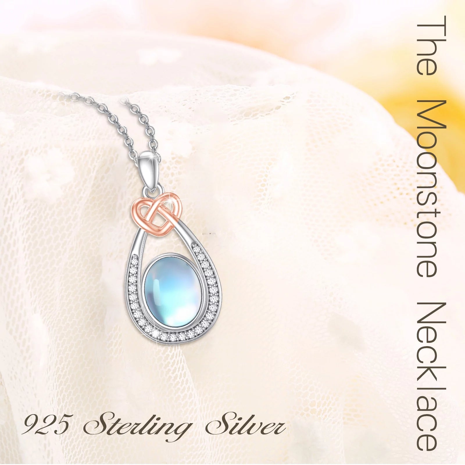 925 Sterling Silver Moonstone Teardrop Pendant Necklace - Elegant Jewelry Gift for Women, Moms, Daughters, and Wives on Birthdays