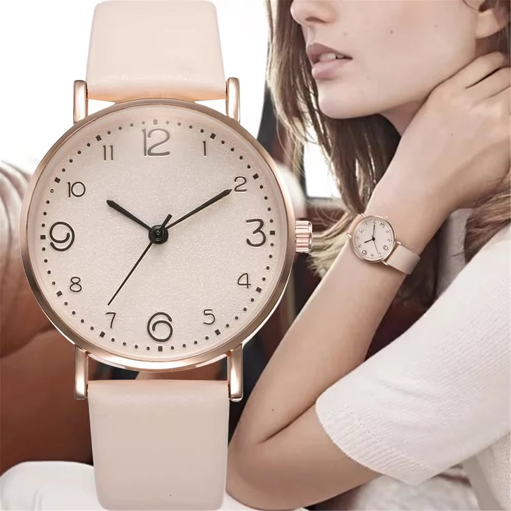 New Simple Vintage Digital Face Leather Belt Woman Watch round Leisure Student Quartz Watchs Wear Matching Women'S Wristwatch