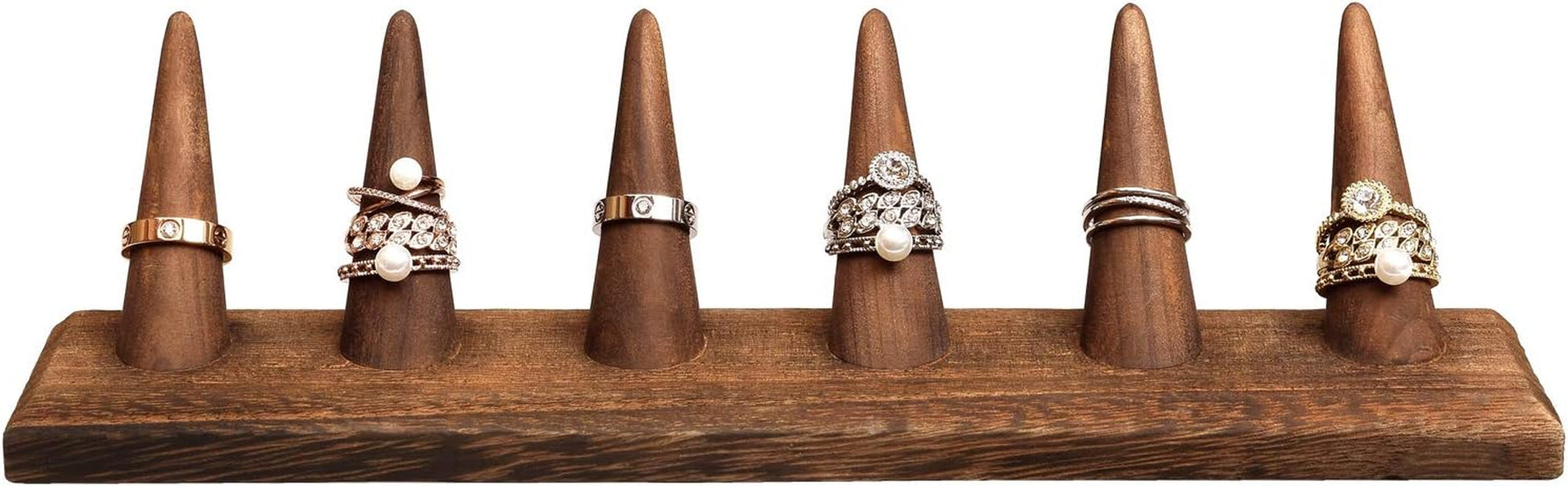 2 Pcs Set Finger Ring Stand Jewelry Display Holder Showcase Display Stands 11 X 2 1/4 X 2 3/4 In, Brown Color