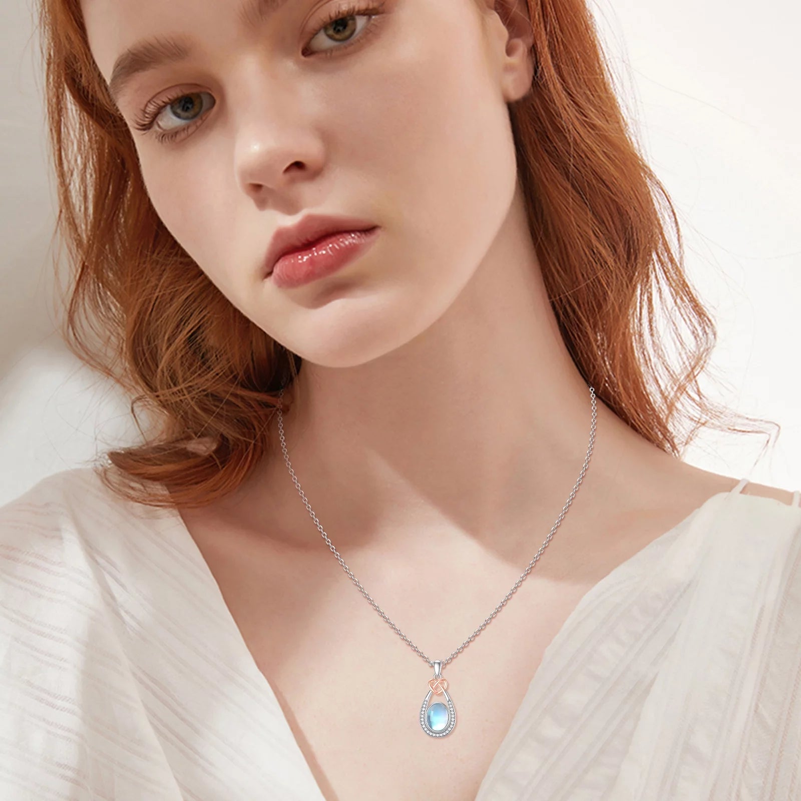 925 Sterling Silver Moonstone Teardrop Pendant Necklace - Elegant Jewelry Gift for Women, Moms, Daughters, and Wives on Birthdays