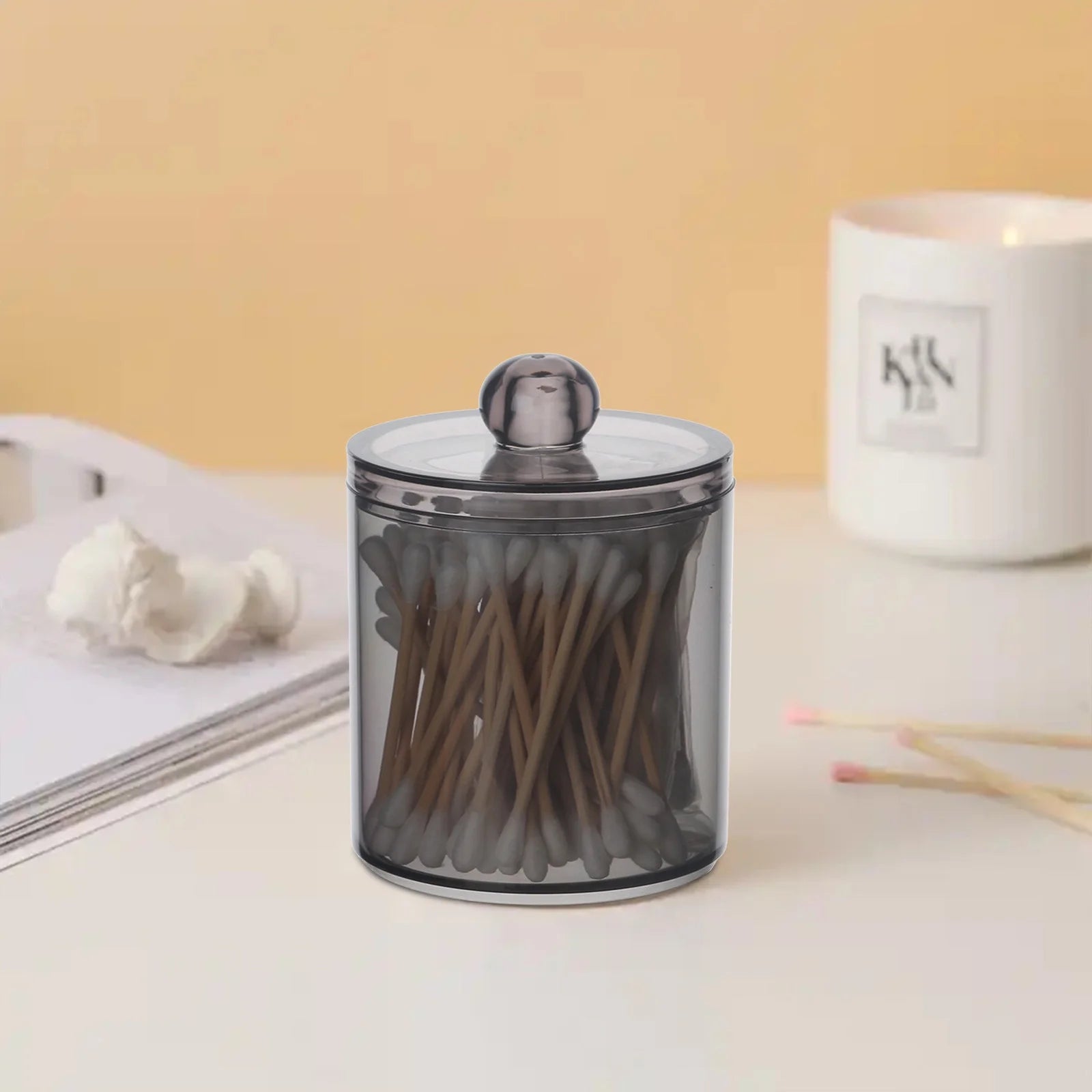 Transparent Dispenser for Cotton Ball Cotton Swab Cotton round Pads Floss - 10OZ Clear Plastic Box for Bathroom Canister Storage Organization