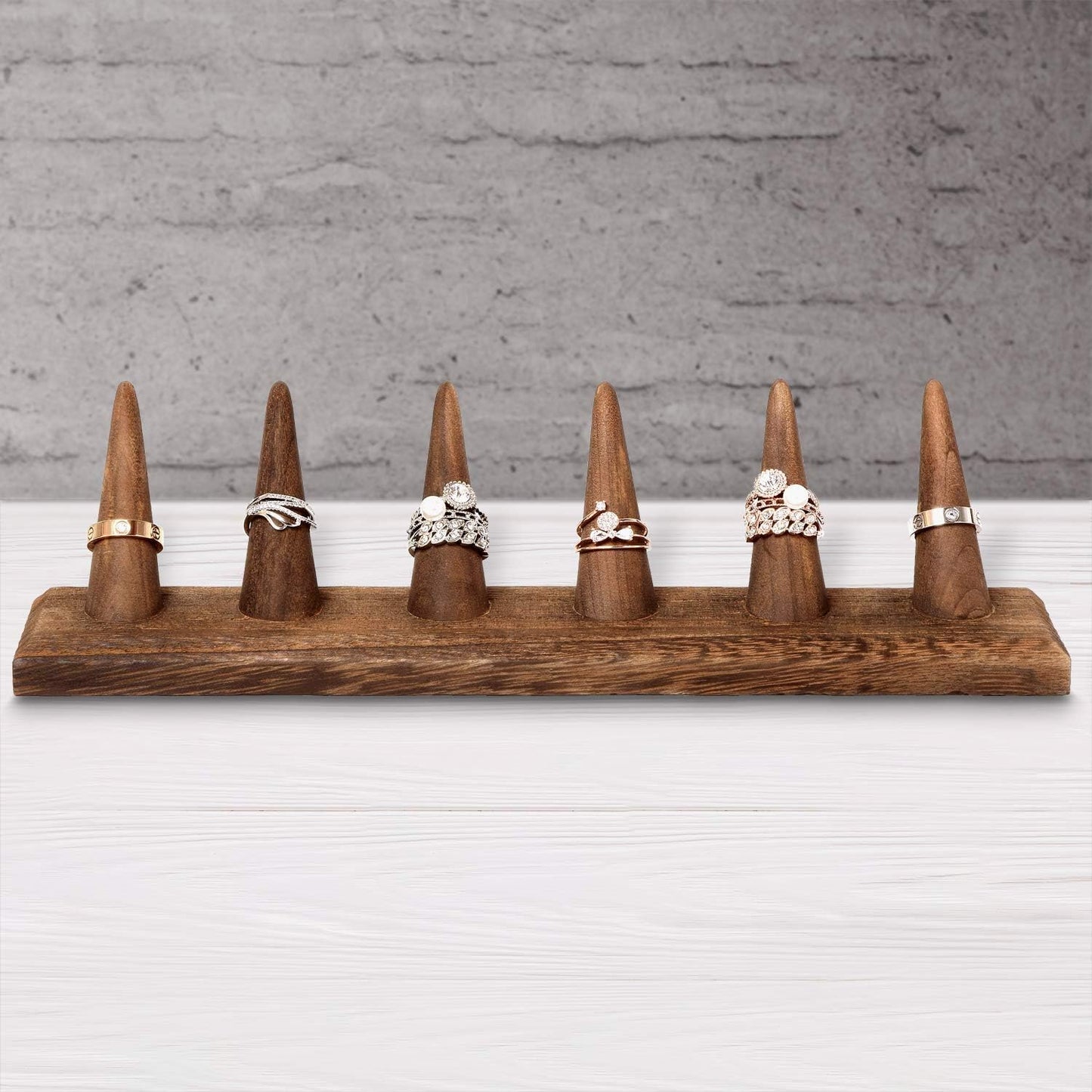2 Pcs Set Finger Ring Stand Jewelry Display Holder Showcase Display Stands 11 X 2 1/4 X 2 3/4 In, Brown Color