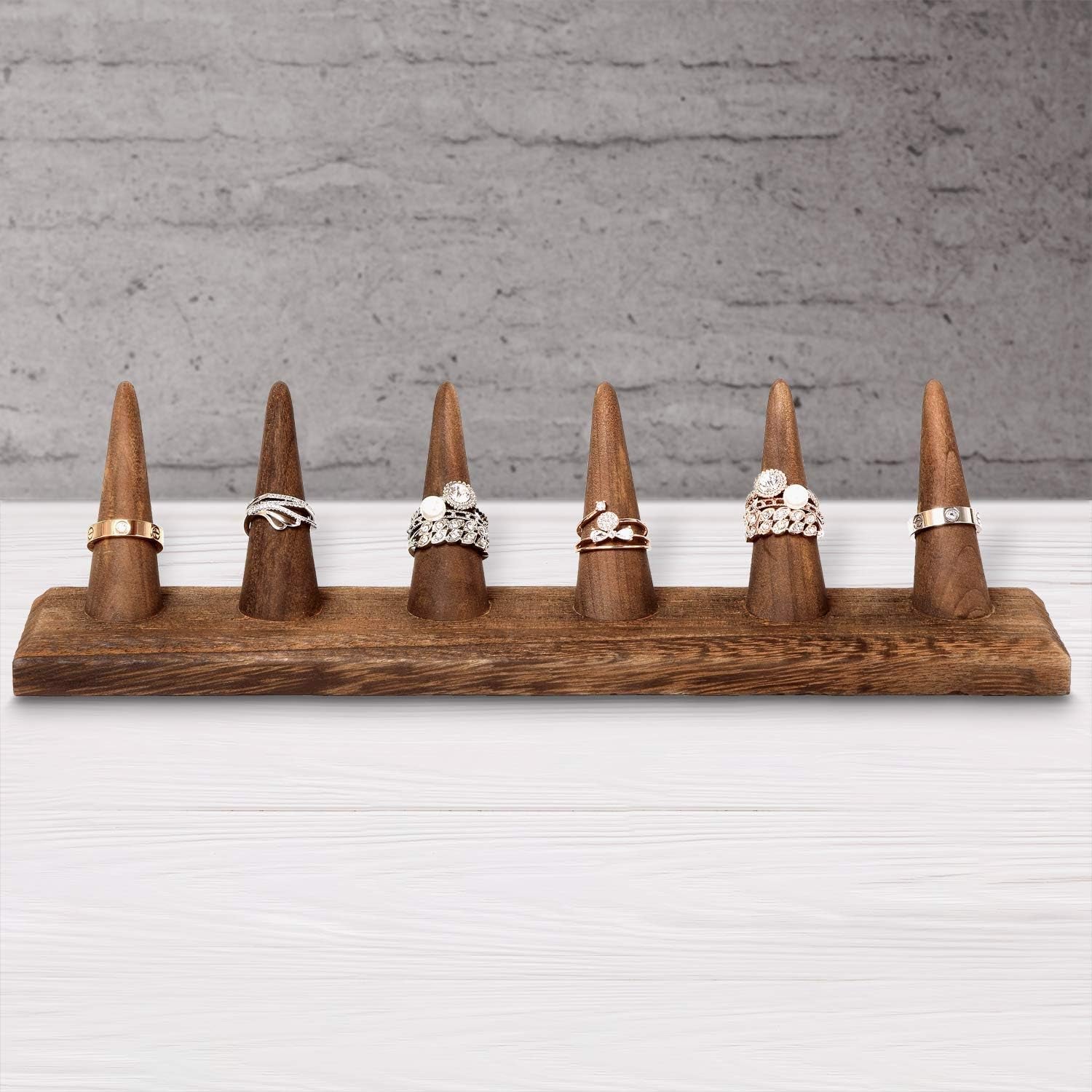 2 Pcs Set Finger Ring Stand Jewelry Display Holder Showcase Display Stands 11 X 2 1/4 X 2 3/4 In, Brown Color