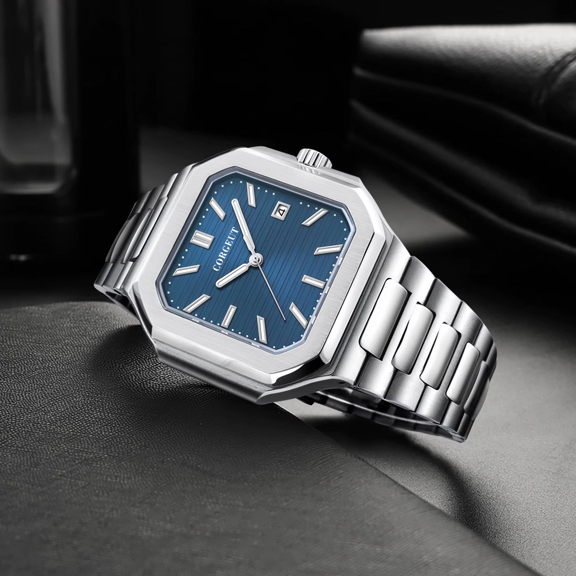 NH35 8215 Automatic Mechanical Watch for Man Blue Black Luminous Square New Men Watchs Stainless Steel Green Dial Custom