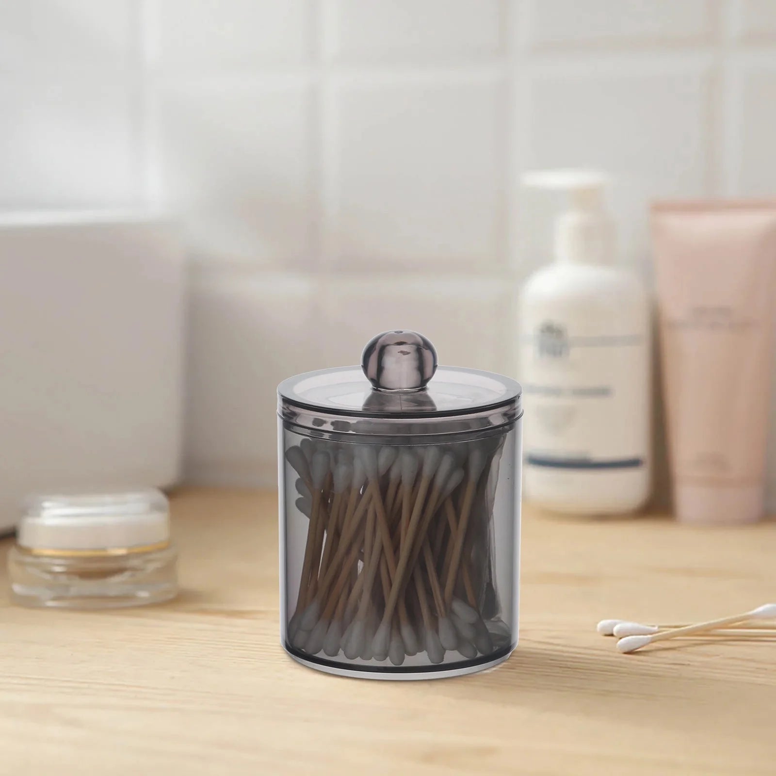 Transparent Dispenser for Cotton Ball Cotton Swab Cotton round Pads Floss - 10OZ Clear Plastic Box for Bathroom Canister Storage Organization