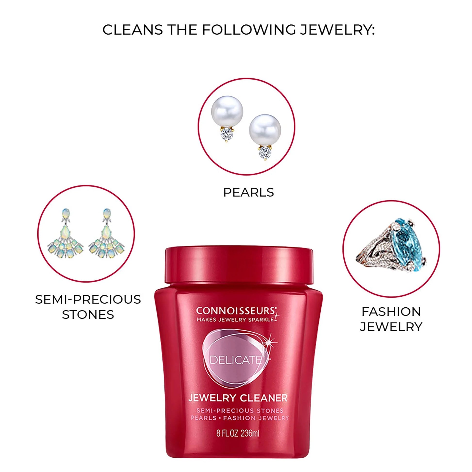 Delicate Jewelry Cleaner Solution for Pearls, Gemstones, and Fashion Jewelry - 8 Fl Oz