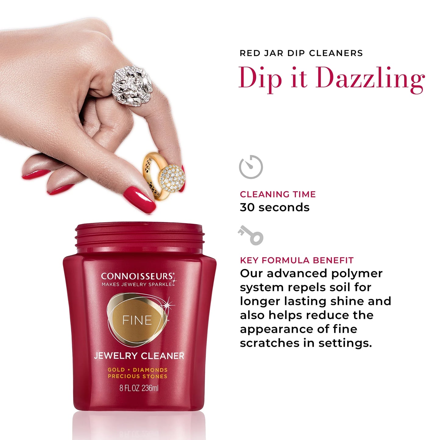 Premium Jewelry Cleaning Solution for Gold, Diamonds, Platinum, and Gemstones, 8 Fl Oz