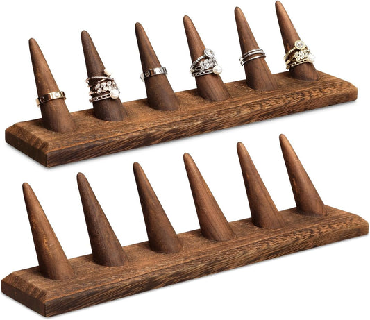 2 Pcs Set Finger Ring Stand Jewelry Display Holder Showcase Display Stands 11 X 2 1/4 X 2 3/4 In, Brown Color
