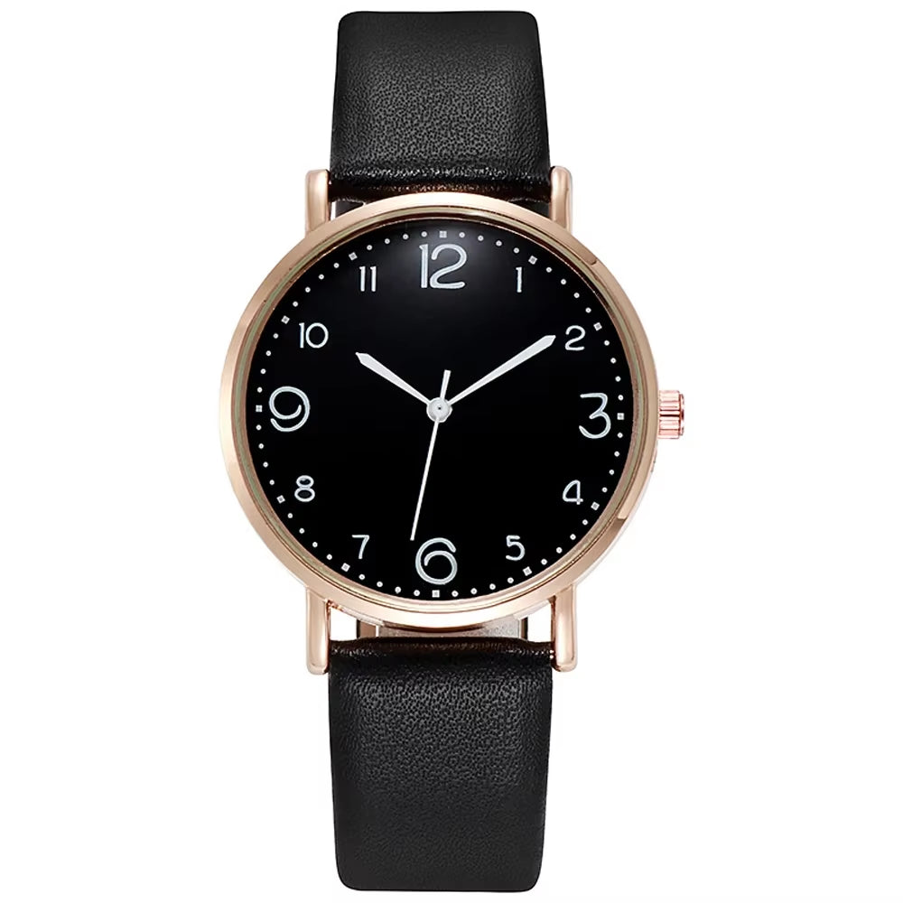 New Simple Vintage Digital Face Leather Belt Woman Watch round Leisure Student Quartz Watchs Wear Matching Women'S Wristwatch