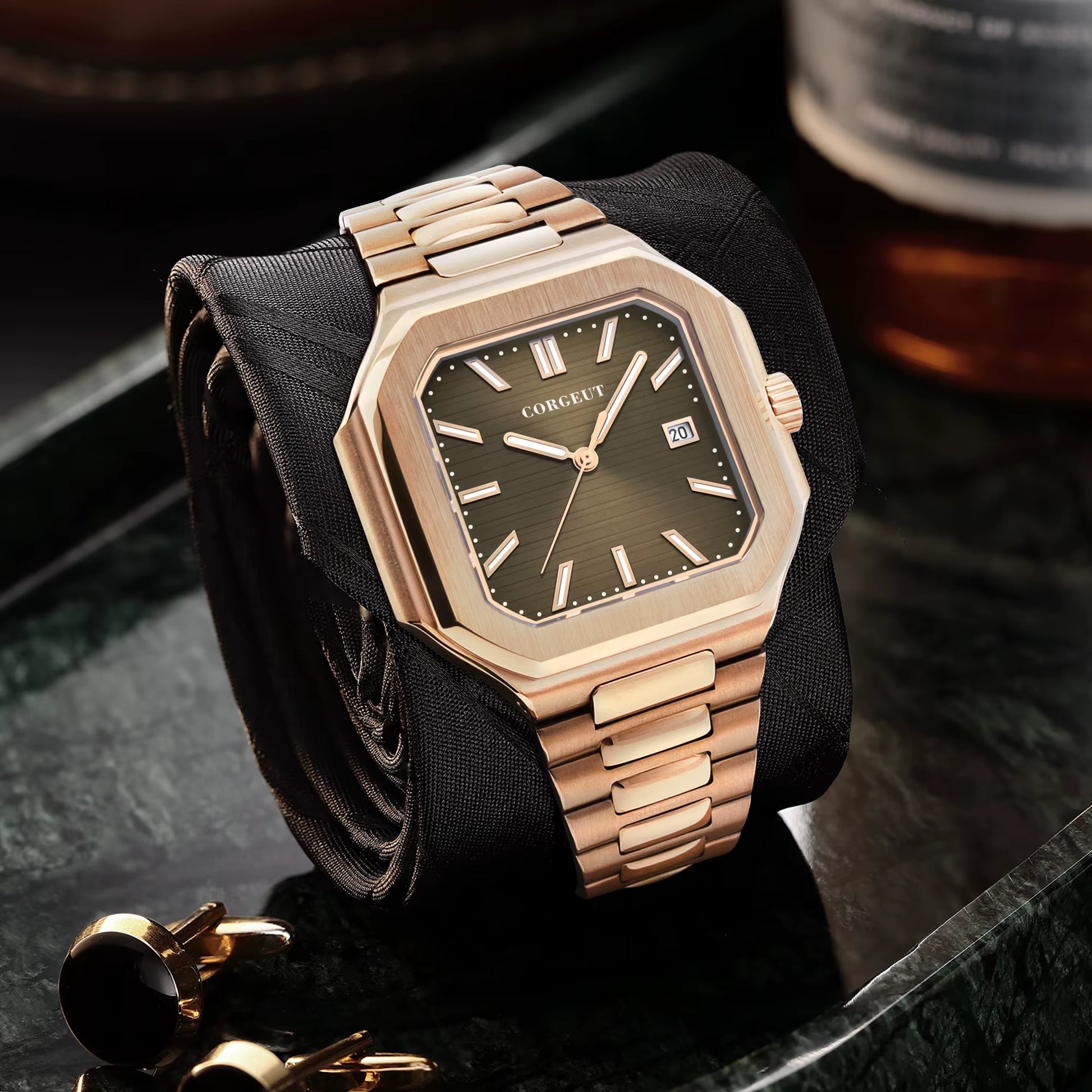 NH35 8215 Automatic Mechanical Watch for Man Blue Black Luminous Square New Men Watchs Stainless Steel Green Dial Custom