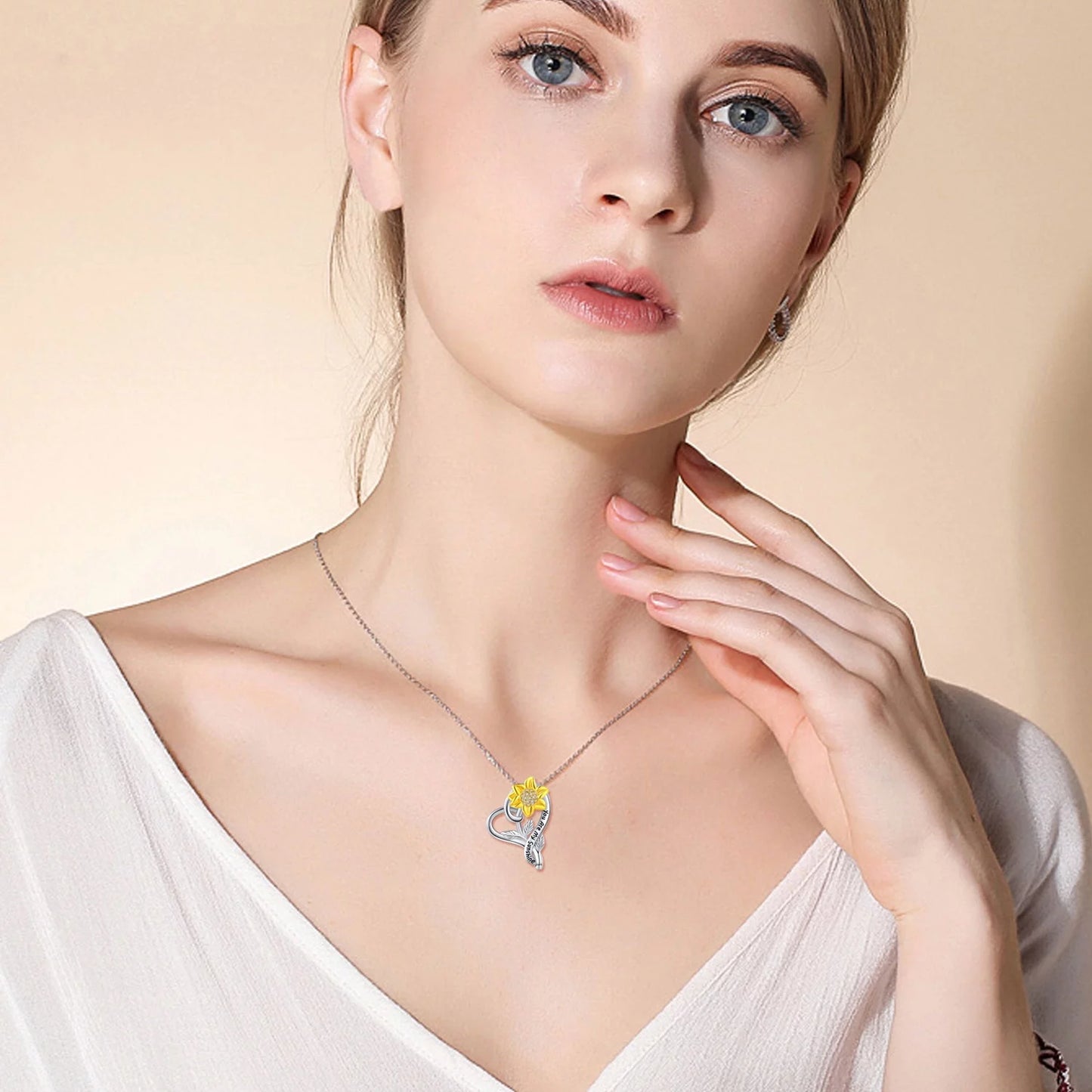 925 Sterling Silver Heart Pendant Necklace with Sunflower Design - Elegant Jewelry Gift for Women, Moms, Daughters, and Wives
