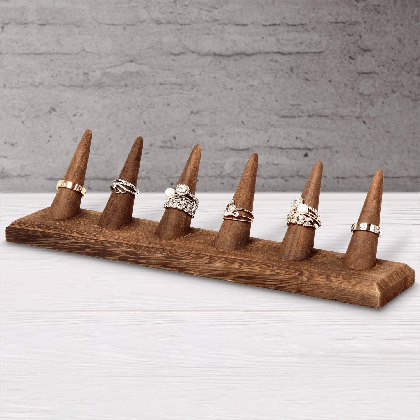 2 Pcs Set Finger Ring Stand Jewelry Display Holder Showcase Display Stands 11 X 2 1/4 X 2 3/4 In, Brown Color