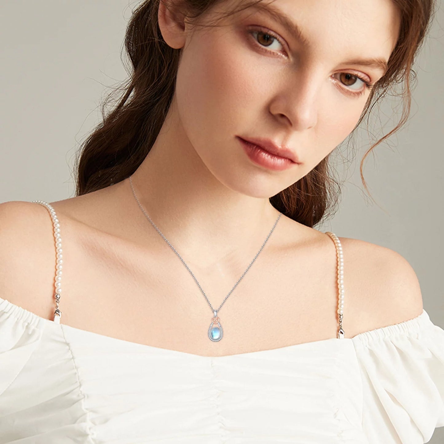 925 Sterling Silver Moonstone Teardrop Pendant Necklace - Elegant Jewelry Gift for Women, Moms, Daughters, and Wives on Birthdays